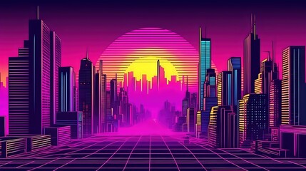  Retro 80s Synthwave Cityscape