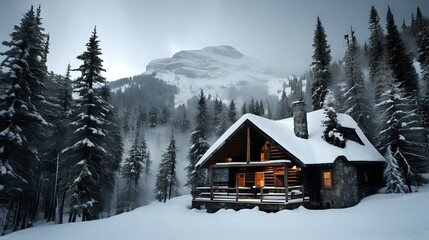  Mountain Cabin In A Snowy Wilderness