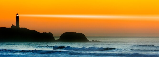 Guiding Light: Lighthouse Searchlight Beam at Sunset Through Fog (4K Ultra HD)