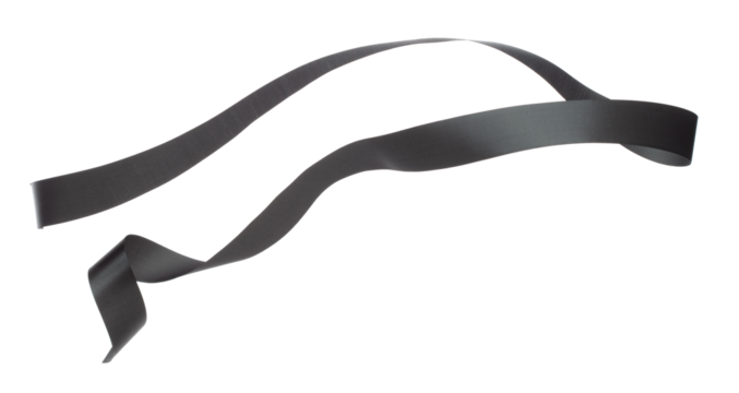 Black ribbon long straight fly in air with curve roll shiny. Black ribbon for present gift birthday party to wrap around decorate and make of textile cloth long straight. White background isolated