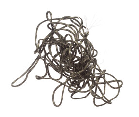 Tangle Mess Complicated Climbing Rope roll fly in air. Strong safety climbing rope for sport...