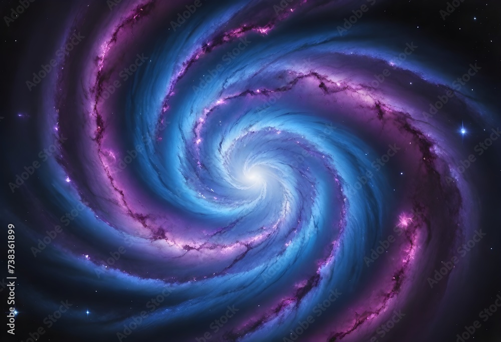 Wall mural a detailed cosmic scene featuring a vibrant spiral galaxy with pronounced swirling arms, dust lanes,