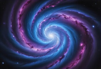 A detailed cosmic scene featuring a vibrant spiral galaxy with pronounced swirling arms, dust...
