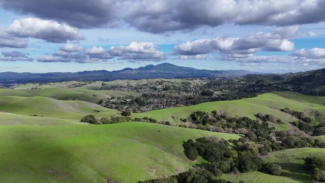Drone shot of Mount Diablo, Lafayette, Moraga, Contra costa County, East Bay Area, Northern California