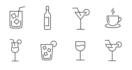 set of drinks and beverages icons with editable stroke	
