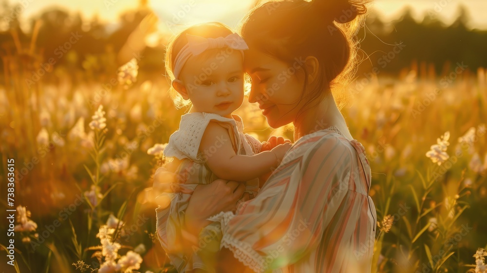 Wall mural A happy mother with her little child