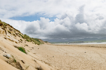 Five Finger Strand, one of the most famous beaches in Inishowen known for its pristine sand and rocky coastline with some of the highest sand dunes in Europe, county Donegal, Ireland.