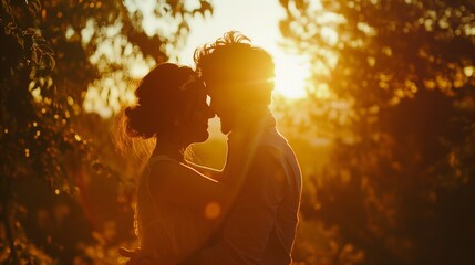 Couple sharing intimate moment in the warm glow of sunset