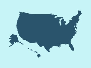 State map. Blank Dark Blue USA map isolated on blue background. United States country. Illustration for website, design, cover, infographic.