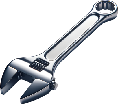 Steel wrench on transparent background