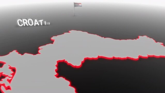 3d animated map of Croatia gets hit and fractured by the text “Climate Crisis”