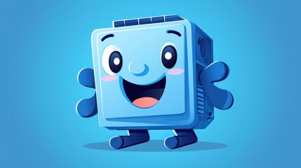 Blue AC air conditioner condenser machine cartoon illustration mascot.