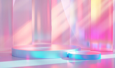 Abstract Holographic Display Podium with Neon Lights
