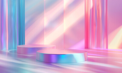 Abstract Holographic Display Podium with Neon Lights
