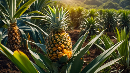 Fototapeta premium Fresh pineapple growing in the garden