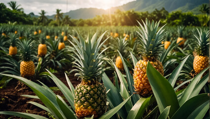 Fresh pineapple growing in the garden