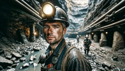 Worker in the coal mining industry, pausing outside following a long day of hard work