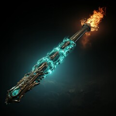 Magical Sword 3D Illustration. Mystical Graphic Asset isolated.