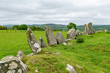 Beltany stone circle, an impressive Bronze Age ritual site located to the south of Raphoe town, County Donegal, Ireland.