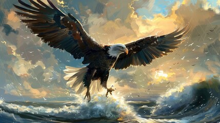 Eagle concept in water eagle flying in the water Eagle flying in the sky, nature background