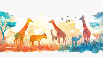 Watercolor safari animal concept banner background - obrazy, fototapety, plakaty