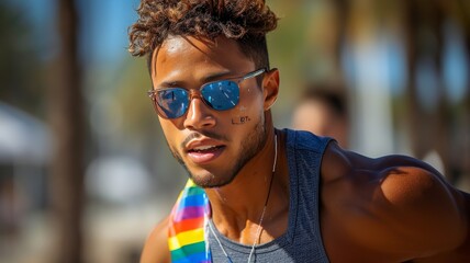 gat homosexual man with the colors of the lgbt flag, posing