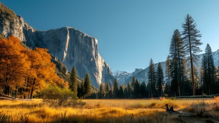 Majestic El Capitan and Bridalveil Fall in Yosemite National Park, USA - A Captivating Blend of Granite Monolith and Graceful Waterfall - obrazy, fototapety, plakaty