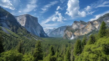 Fototapeta na wymiar Majestic El Capitan and Bridalveil Fall in Yosemite National Park, USA - A Captivating Blend of Granite Monolith and Graceful Waterfall