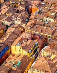 View of the city of Bologna. A city of long street galleries and leaning medieval towers. Italy