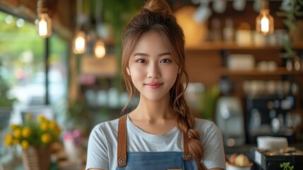 Beautiful asian waitress - obrazy, fototapety, plakaty