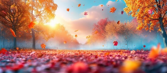 Falling leaves natural background