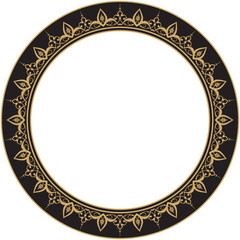 Vector illustration for a round frame border ornament, gold color and black background, suitable for use in frames with text placed in the center
