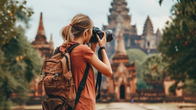 female traveler photographing temples