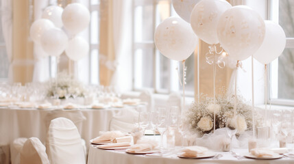 Zastawa stołowa na przyjęciu weselnym lub urodzinach i chrzcinach - dekoracja stołu weselnego w...