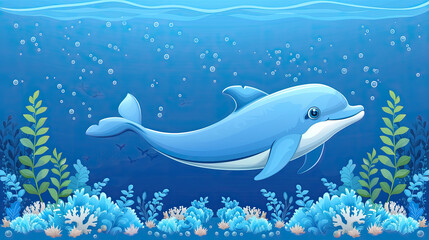 Playful Dolphin Logo: Jumping Over Waves Cartoon