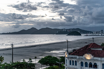 Dark Clouds Over City and Beach in Santos Sao Paolo Brazil
