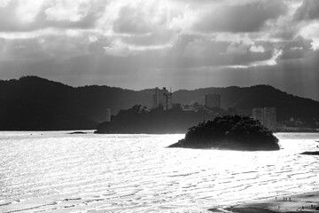 Black and White of Island off the coast of Santos Sao Paolo Brazil