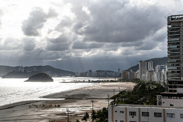 Sunset Along coast of Santos Sao Paolo Brazil on Cloudy Day With Beach