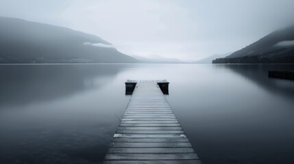 Calming Lake Pier in Minimalist Landscape AI Generated.