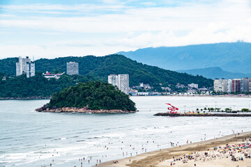 Island and City Skyline of Santos Sao Paolo Brazil With People at Beach