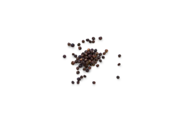 Fotobehang Dried whole seed of black pepper isolated on a transparent background with shadow seen from above, top view, png © ydumortier