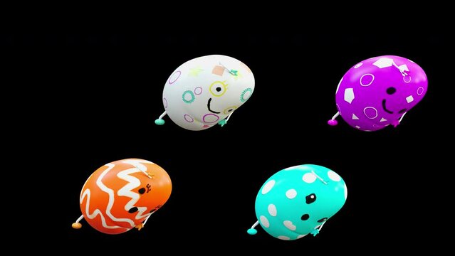 Easter Day, Happy Easter, eggs Dancing, 3d rendering, Animation Loop composition 3d mapping cartoon, included in the end of the clip with Luma matte.