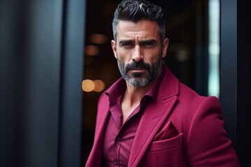 Portrait of a handsome mature man in a red jacket. Men's beauty, fashion.