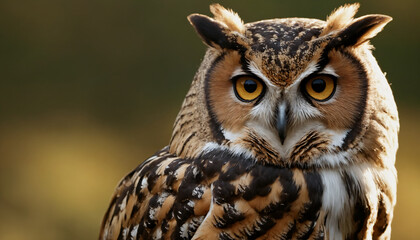 An owl in the thicket of the forest looks with interest	