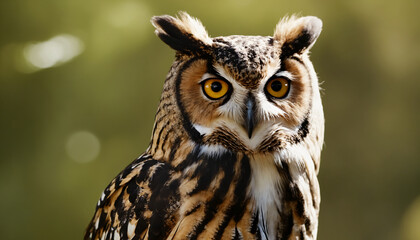 Obraz premium An owl in the thicket of the forest looks with interest 