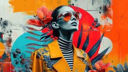 Creative Woman and Flora Collage: Stylish Imagery Amidst Colorful Magazine Snippets