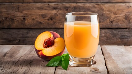 Homemade healthy peach juice in glass. Health and wellness concept
