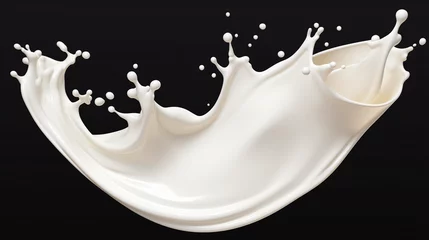 Selbstklebende Fototapeten White milk or yogurt splash in wave shape isolated on black background. An element for creating collages for advertising and product presentations © Andrey Shtepa