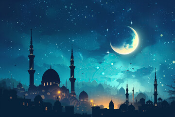 Ramadan Night Sky and Mosque