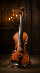Vintage Fiddle: Intricate Craftsmanship under Soft Glow of Ambient Light, A Testament to Timeless Musical Tradition